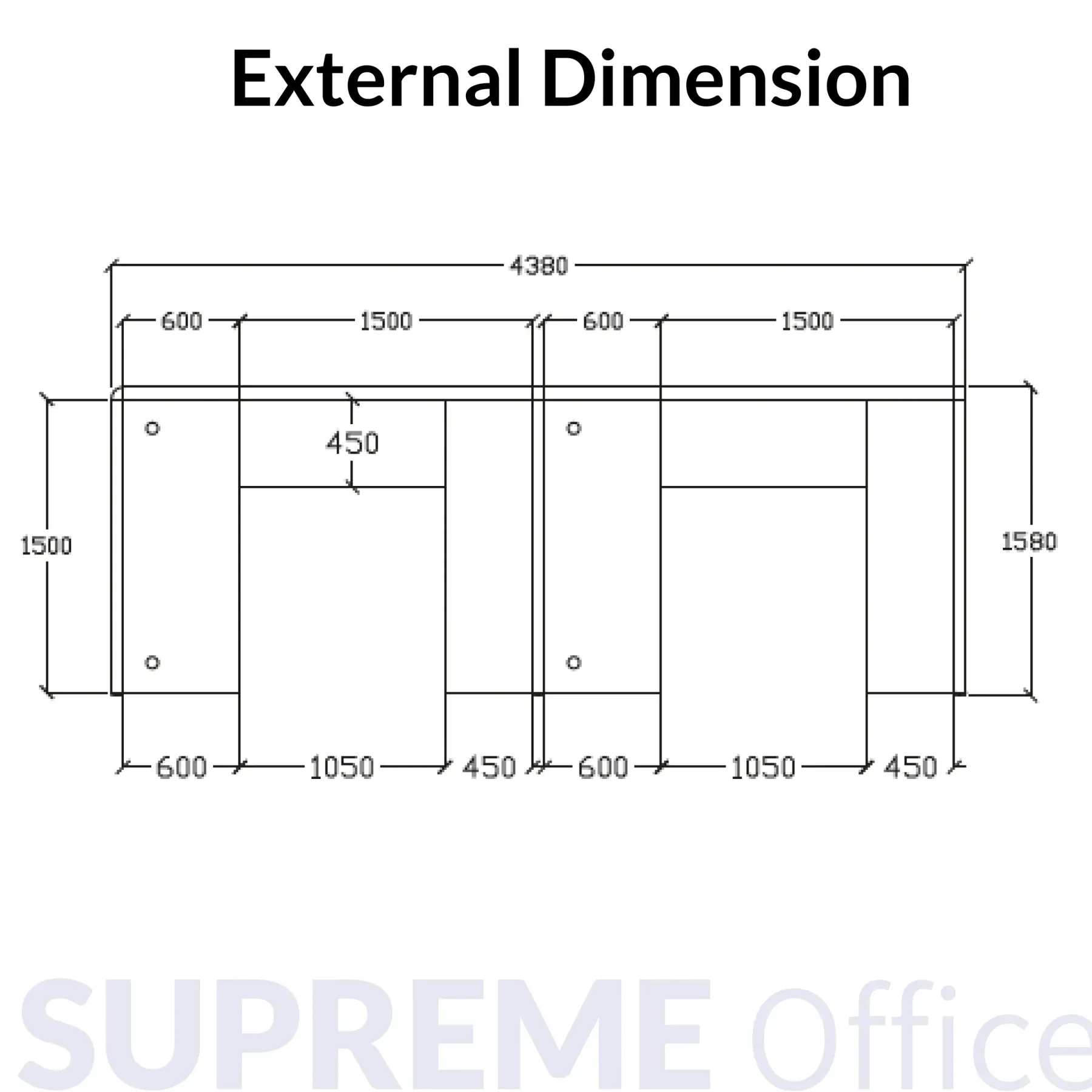 2 Seater Workstation + Side Table + Back Low Cabinet Combo - Standing Partition (60mm)