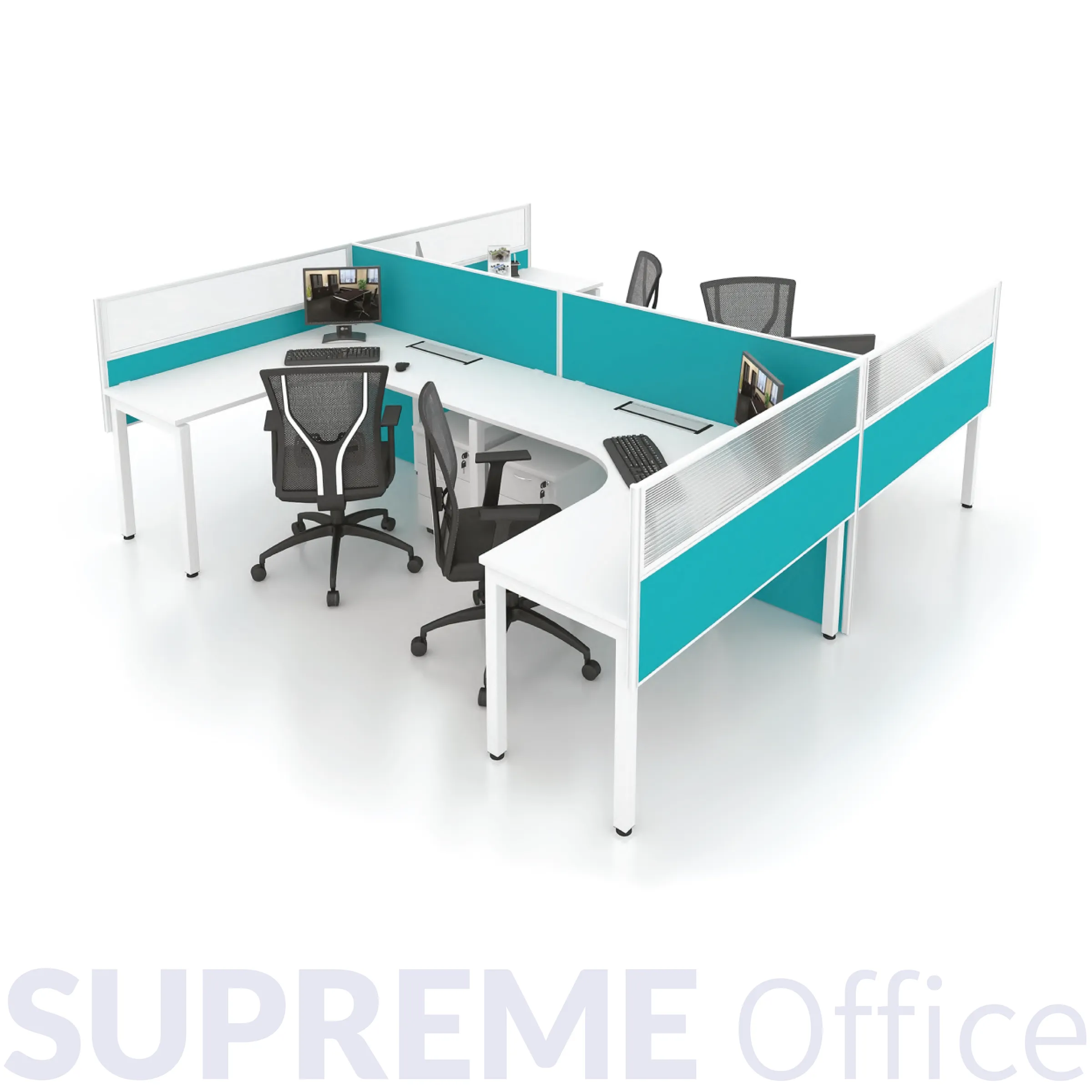 4 Seater L-Shape Workstation - Hanging Partition