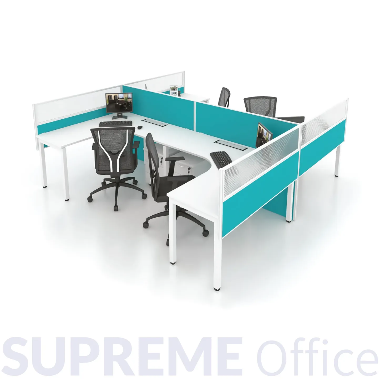 4 Seater L-Shape Workstation - Hanging Partition