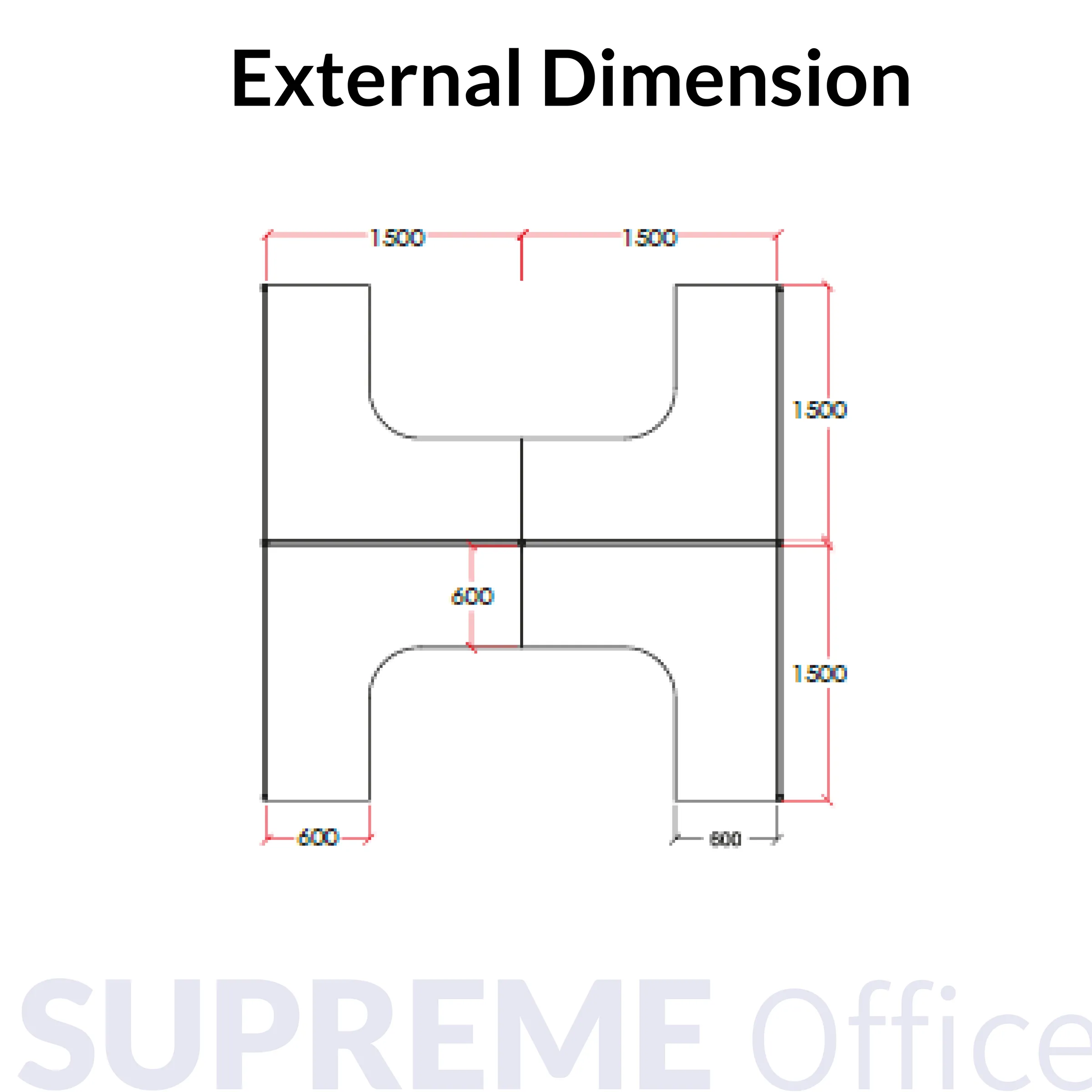 4 Seater L-Shape Workstation - Hanging Partition