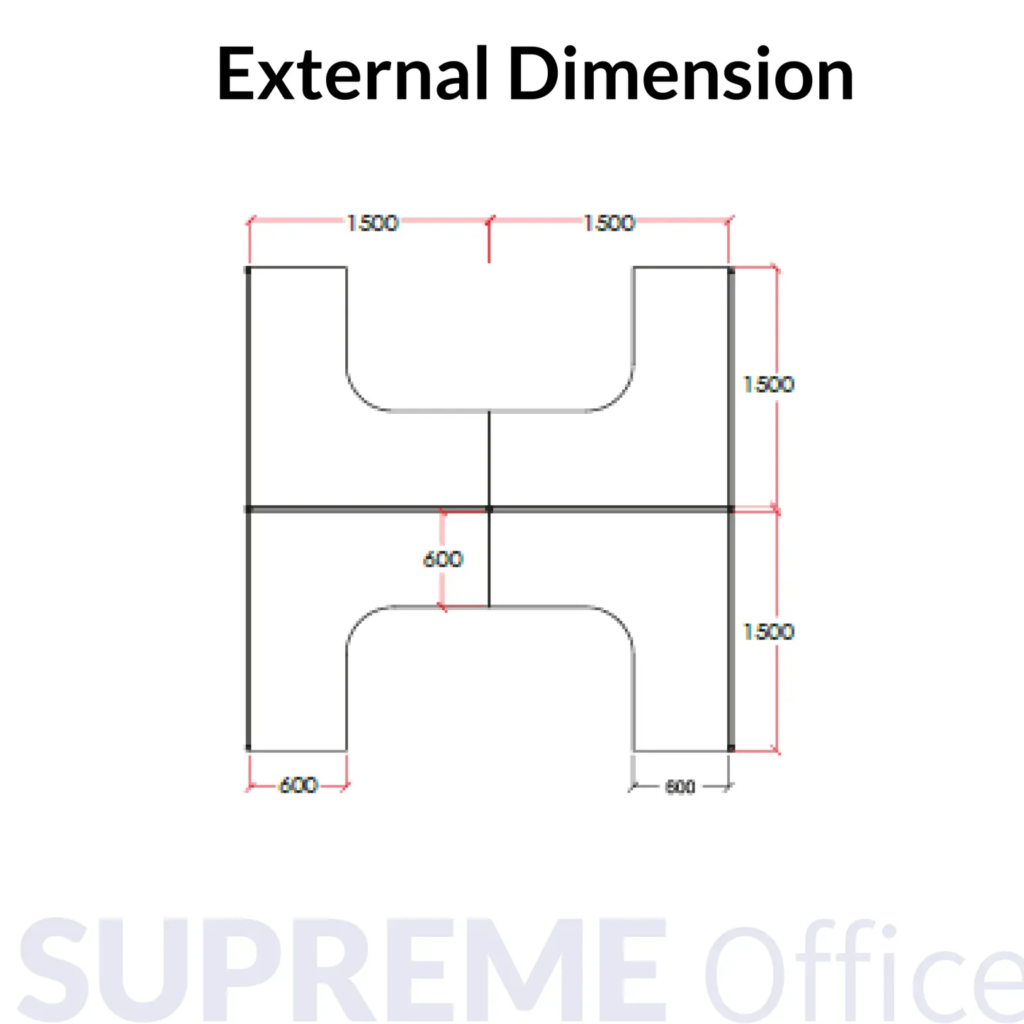 4 Seater L-Shape Workstation - Hanging Partition