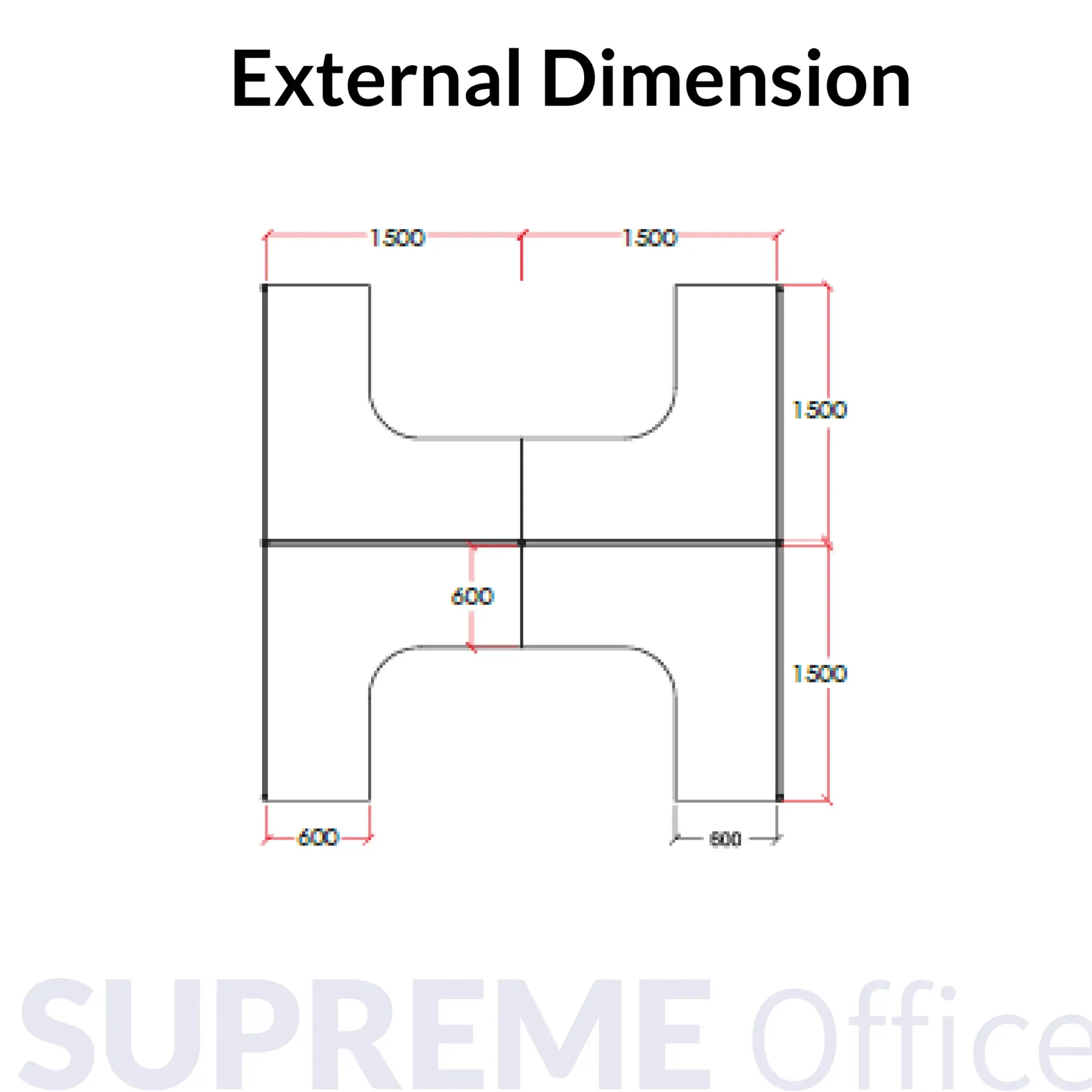 4 Seater L-Shape Workstation - Hanging Partition