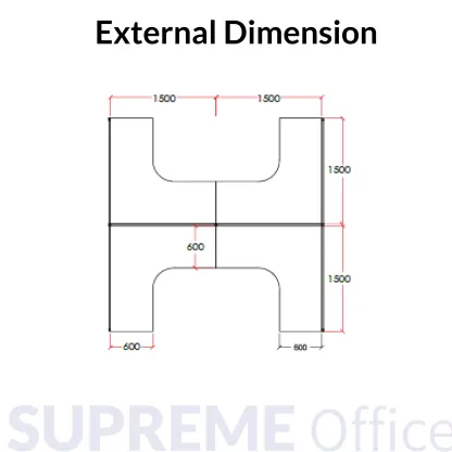 4 Seater L-Shape Workstation - Hanging Partition