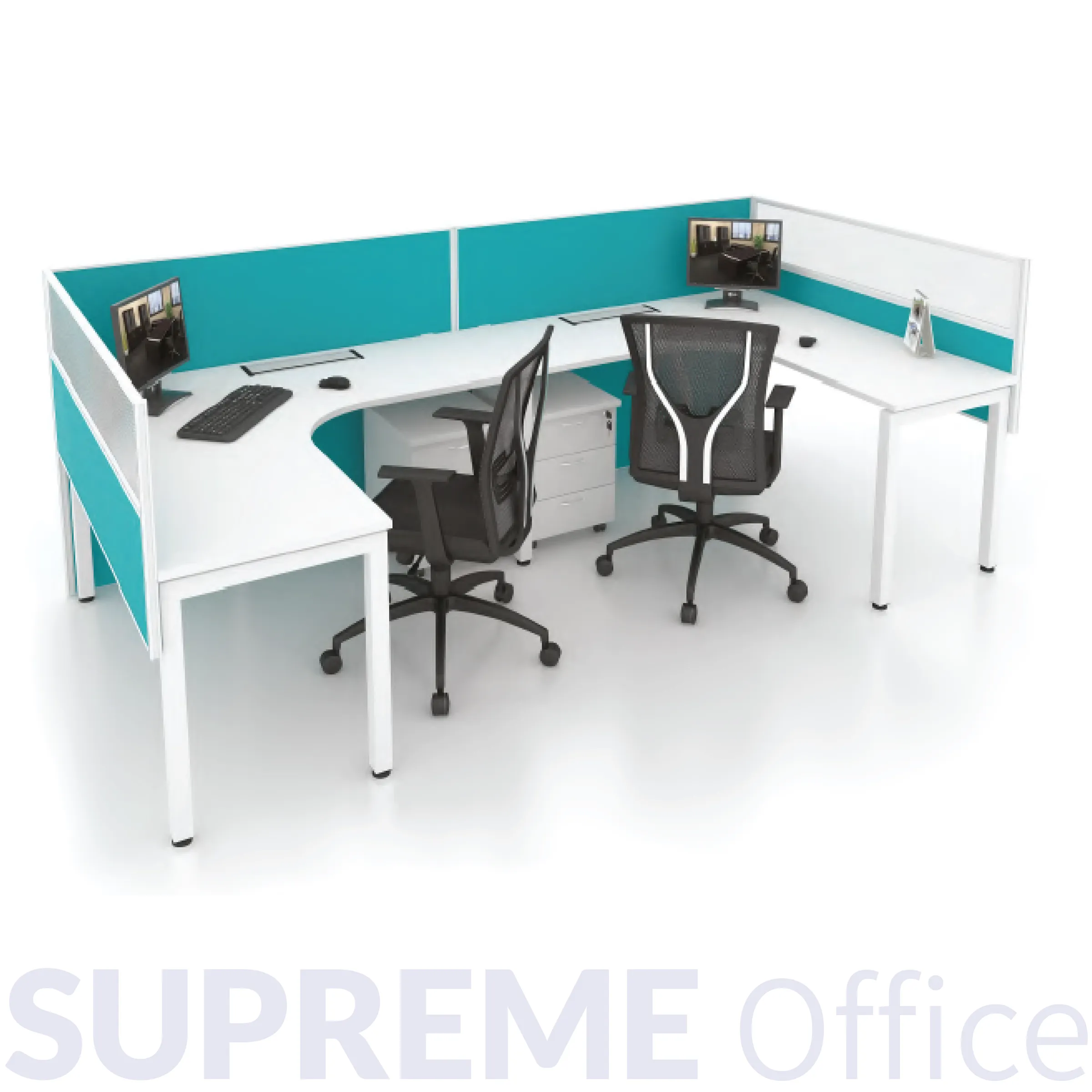 4 Seater L-Shape Workstation - Hanging Partition