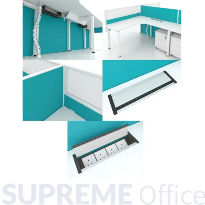 4 Seater L-Shape Workstation - Hanging Partition