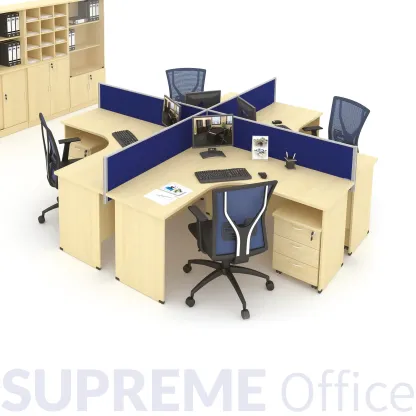 4 Seater Workstation - L-shape + Mobile Pedestal + Hanging Partition