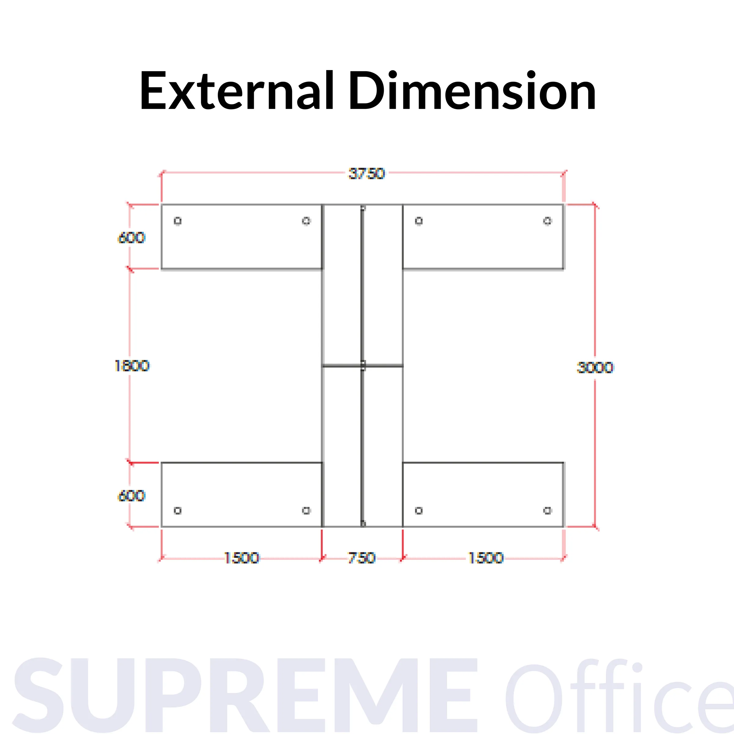4 Seater Workstation c/w Side Cabinet + 20mm Hanging Partition + Flipper Wire Box (4 socket holes)