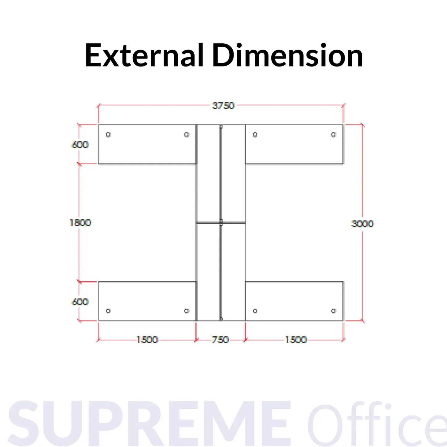 4 Seater Workstation c/w Side Cabinet + 20mm Hanging Partition + Flipper Wire Box (4 socket holes)