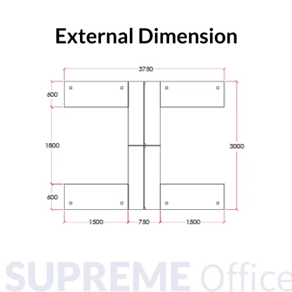 4 Seater Workstation c/w Side Cabinet + 20mm Hanging Partition + Flipper Wire Box (4 socket holes)