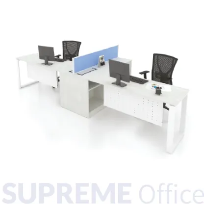 4 Seater Workstation c/w Side Cabinet + 20mm Hanging Partition + Flipper Wire Box (4 socket holes)