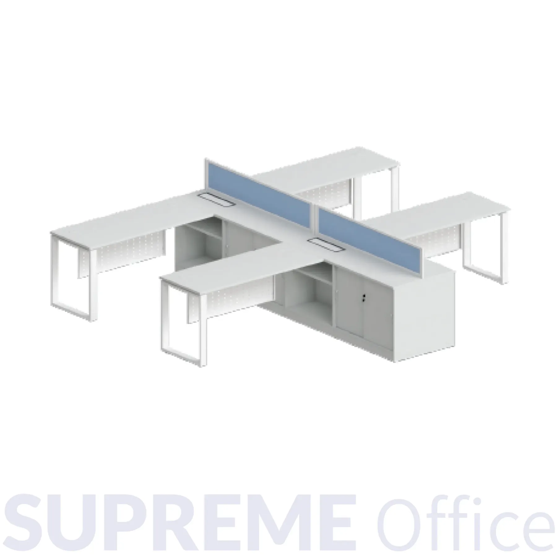 4 Seater Workstation c/w Side Cabinet + 20mm Hanging Partition + Flipper Wire Box (4 socket holes)