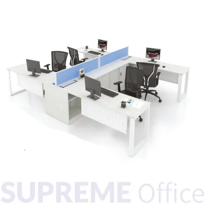 4 Seater Workstation c/w Side Cabinet + 20mm Hanging Partition + Flipper Wire Box (4 socket holes)