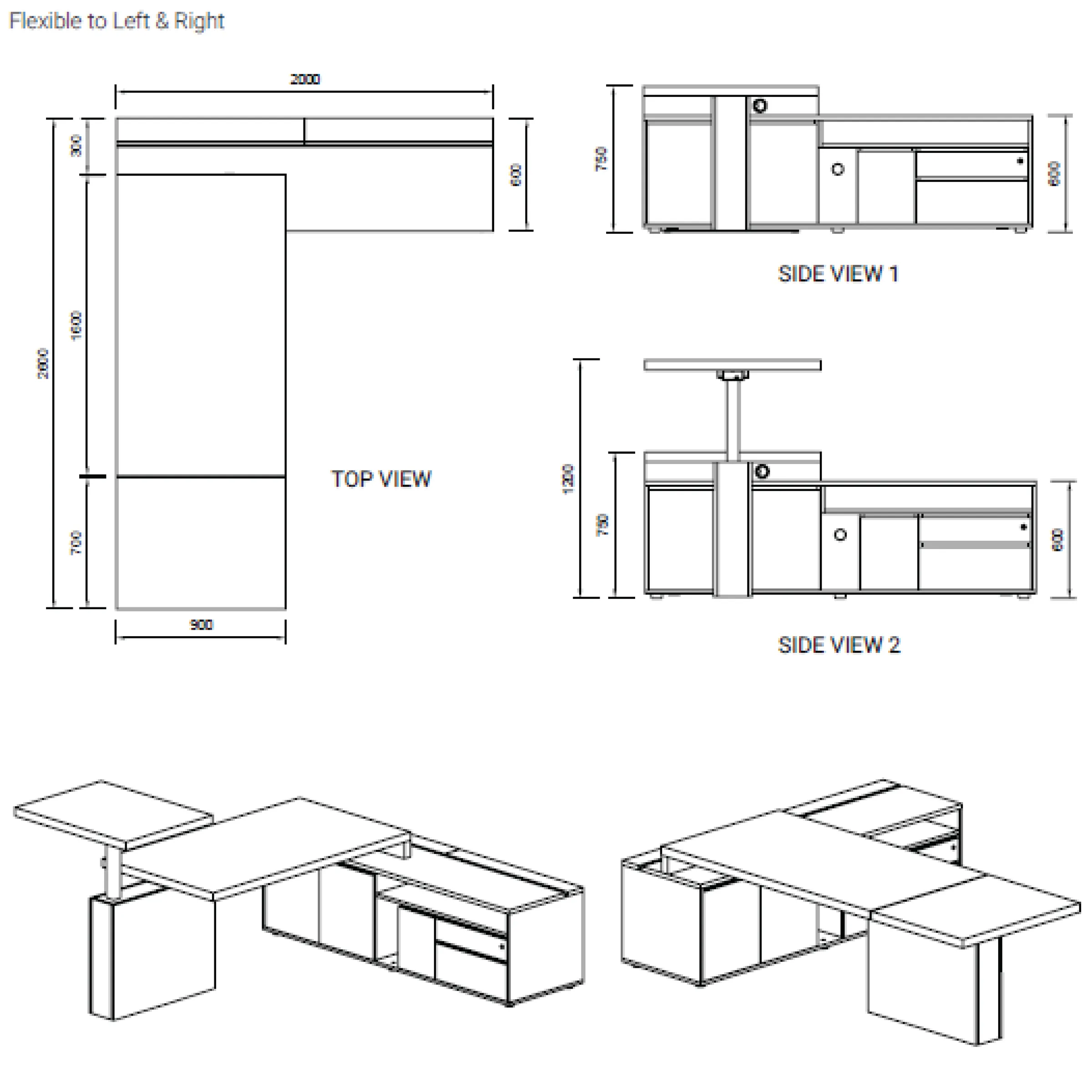 President Desk with Height Adjustable Side Desk