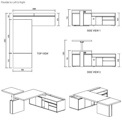 President Desk with Height Adjustable Side Desk