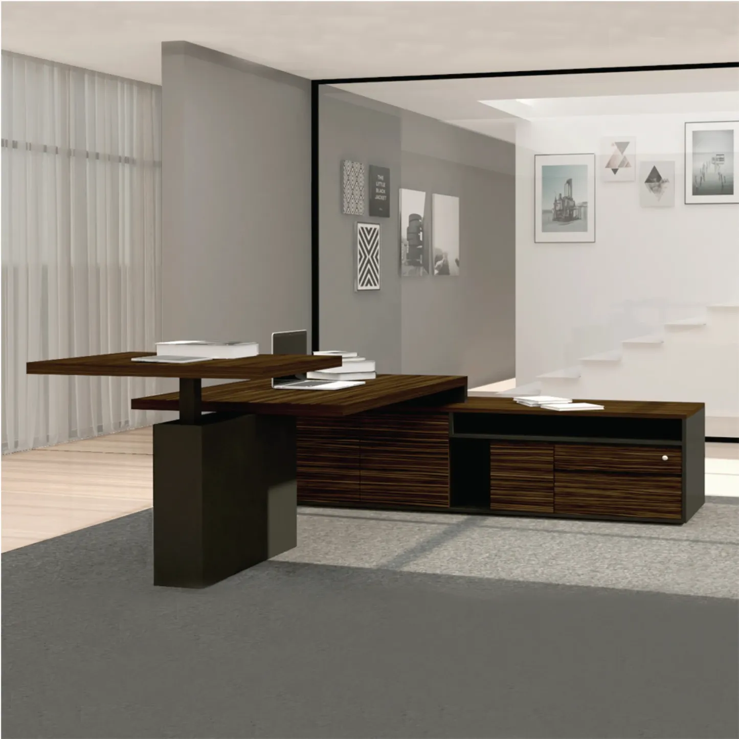 President Desk with Height Adjustable Side Desk