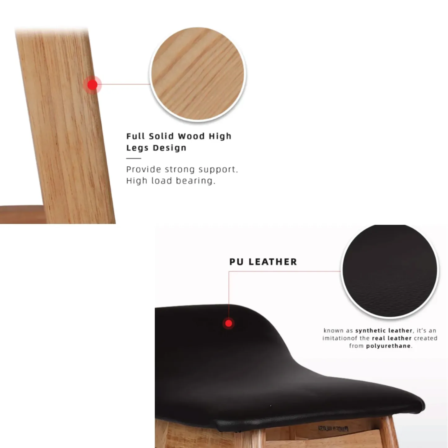 Bar Stool with PU Leather Wrapped Seat