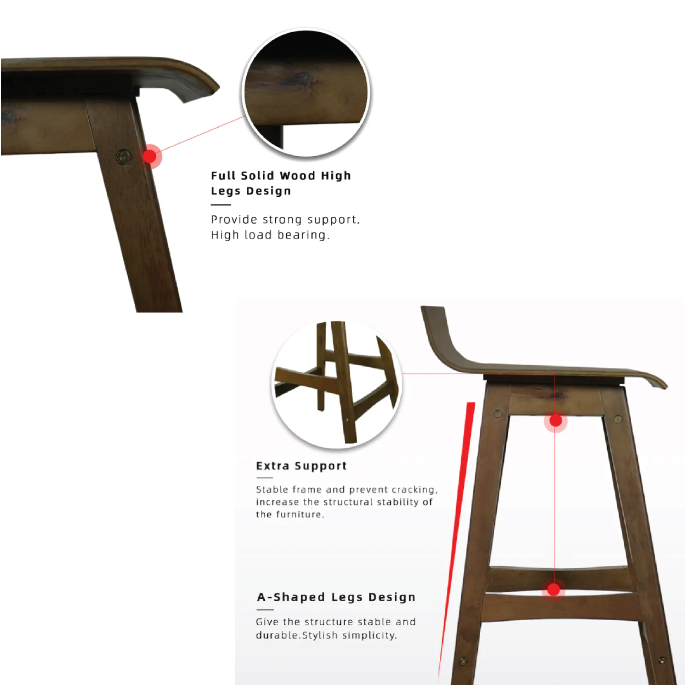 Bar Stool with Solid Wooden Legs