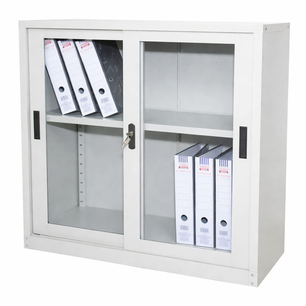 Half Height Cabinet with Sliding Glass Door + Single Adjustable Shelf
