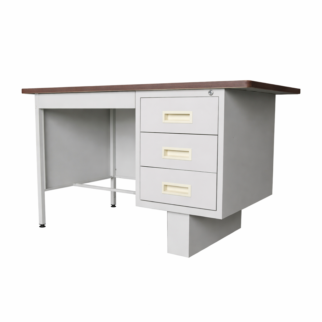 4ft Single Steel Pedestal Desk with Block Leg (Black Linoleum Top)