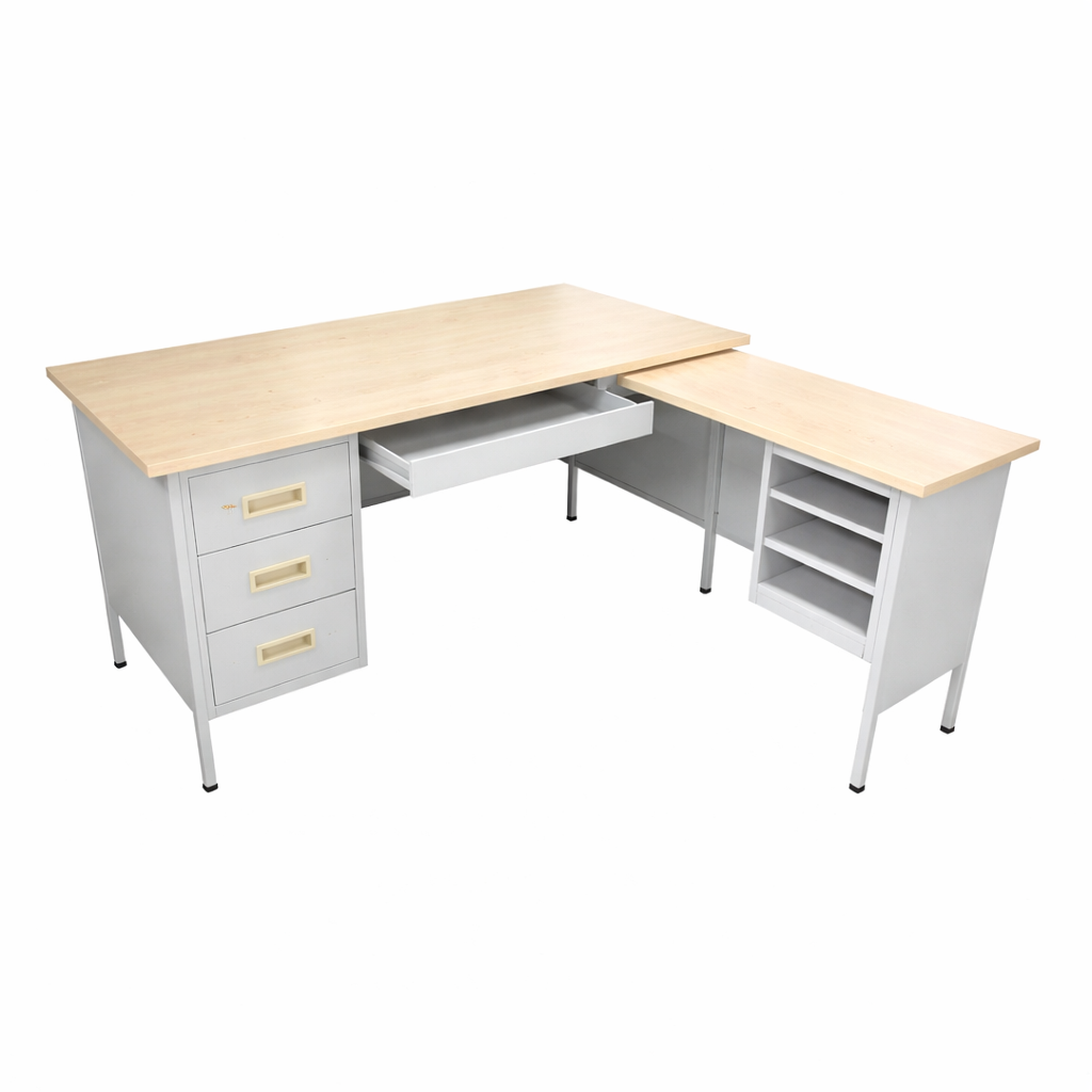 5ft L-Shape Steel Pedestal Desk (Melamine Chipboard Top)