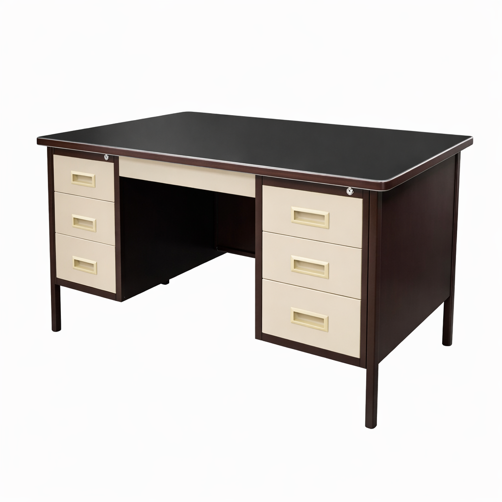 5ft Double Steel Pedestal Desk (Black Linoleum Top)