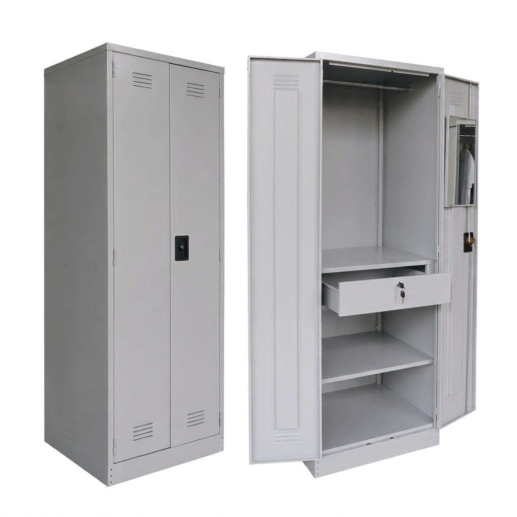 Full Height Steel Wardrobe Cabinet with Mirror