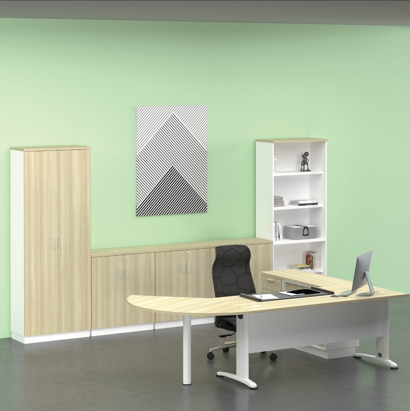 Executive Work Table Set with Side Cabinet + Side Discussion Table + Combination of Cabinets (B)