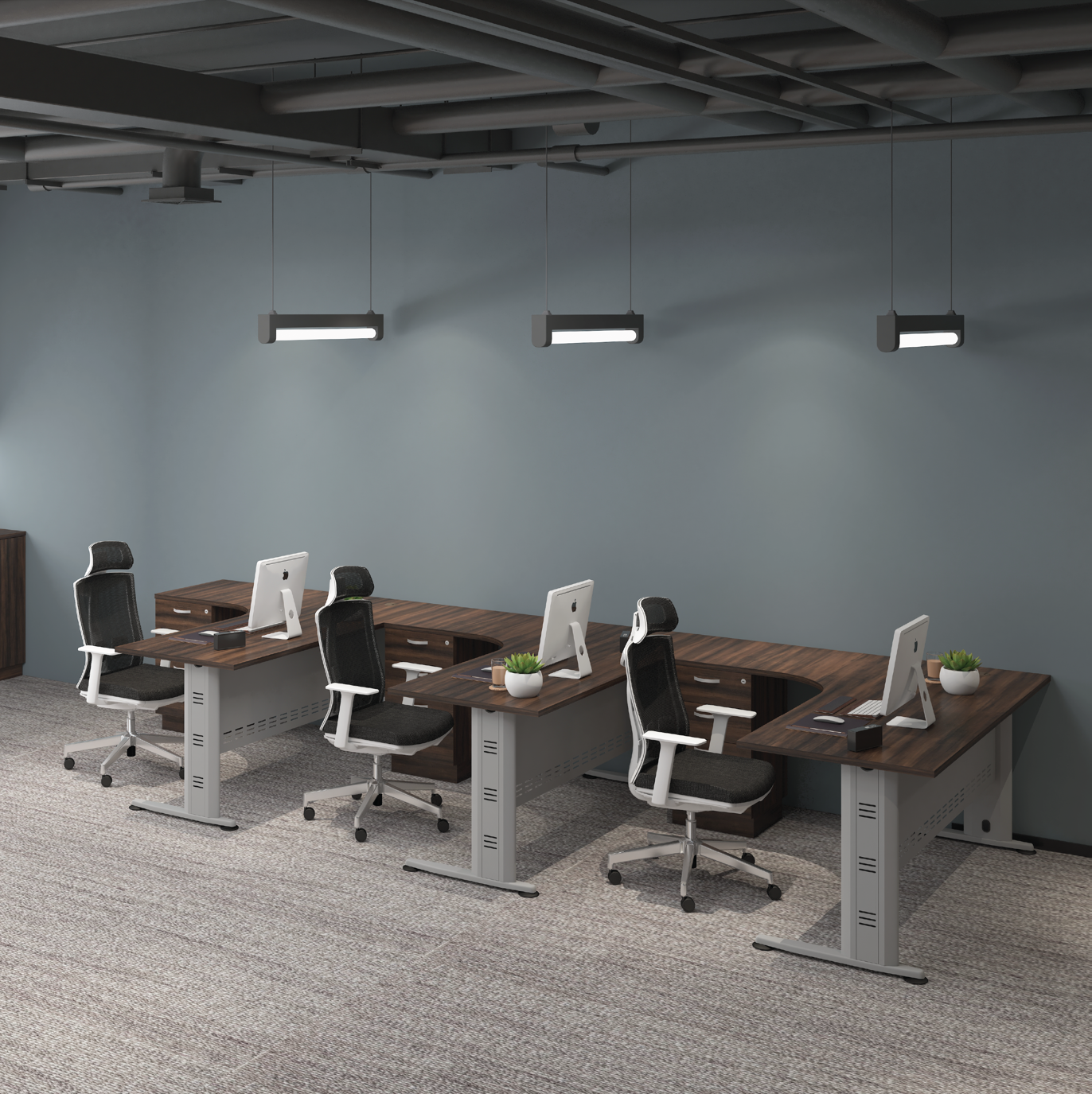 3 Seater L-shape Workstation Set (Q)