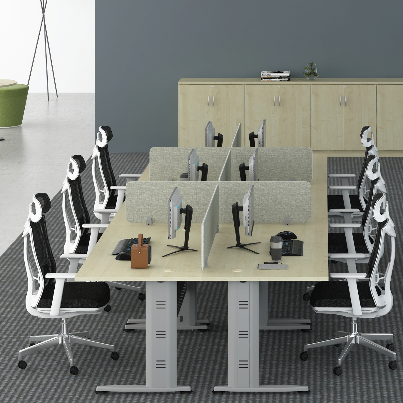 6 Seater Workstation with Hanging Partition - J Leg (Q)