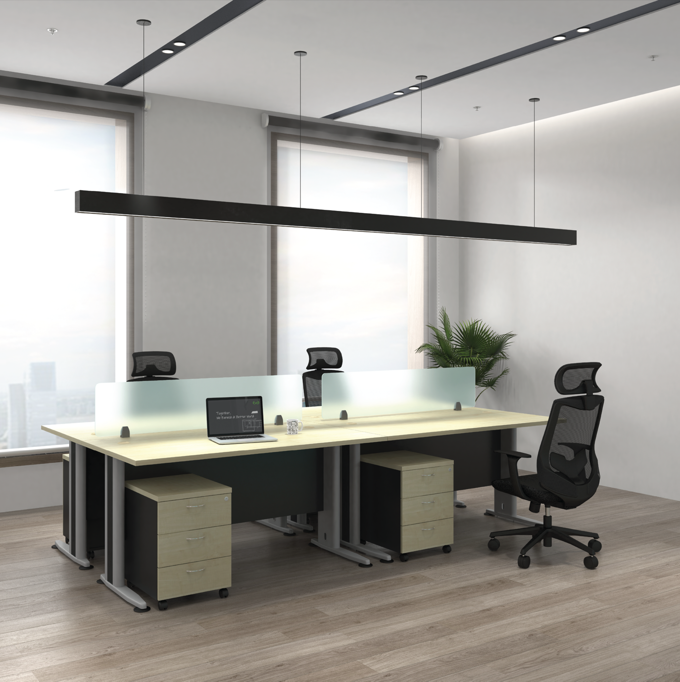 Easy 4 Seater Workstation with Frosted Partition - J Leg (T)