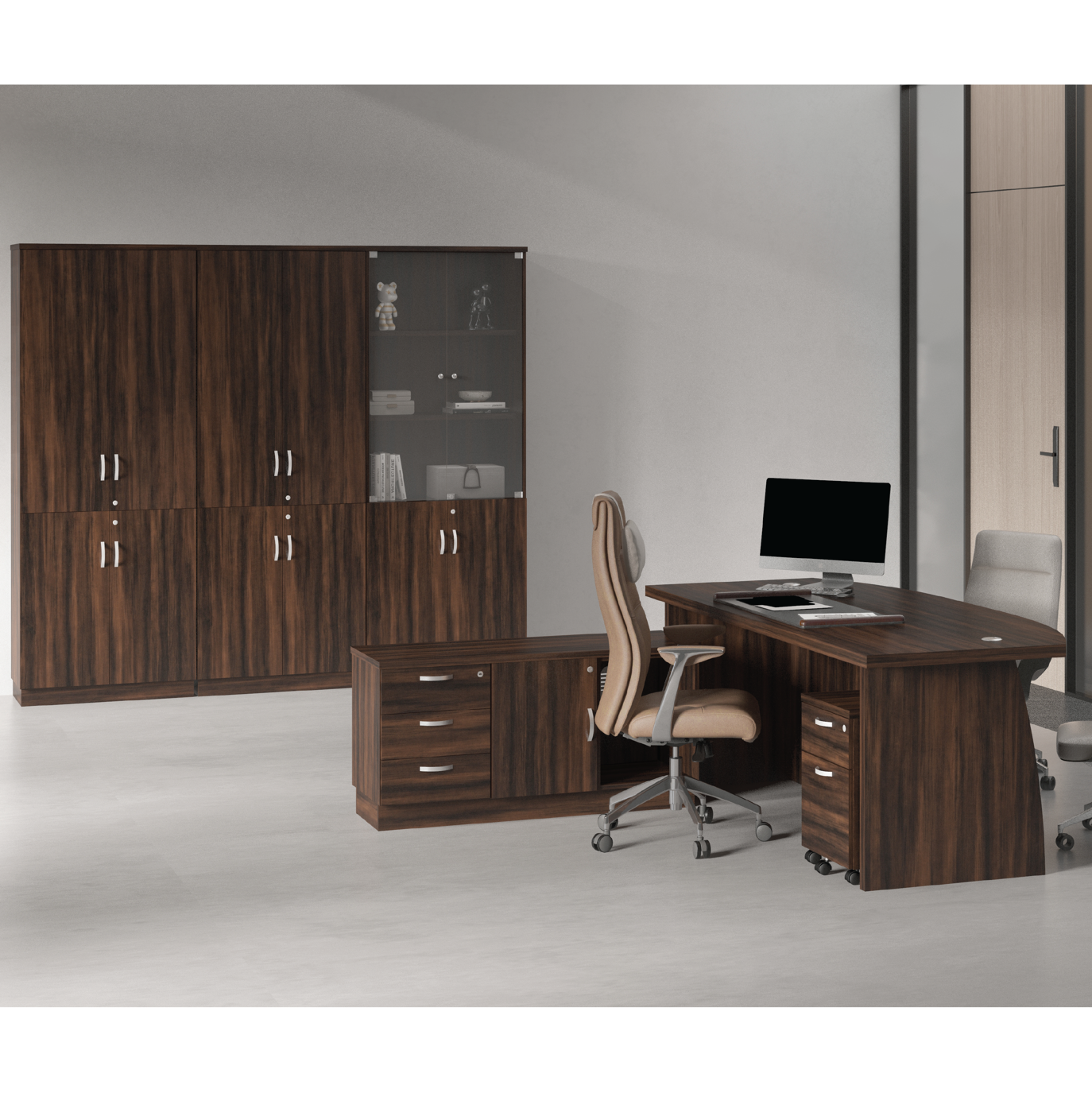 Director Boss Table Set with Side Cabinets + High Cabinets (EX)