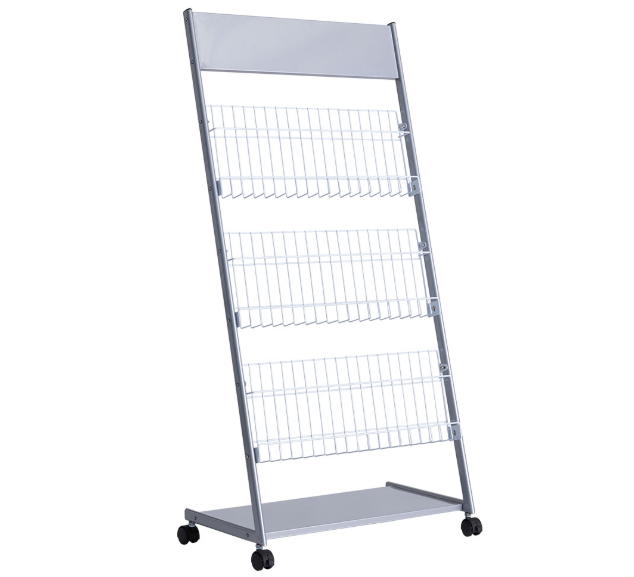 Newspaper Display Rack with Wheels – Multi-Tier Newspaper Stand
