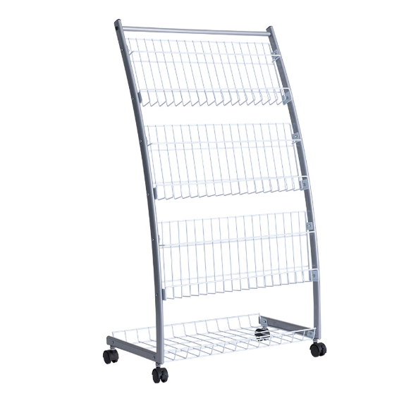 Newspaper Display Rack with Wheels – Multi-Tier Newspaper Stand