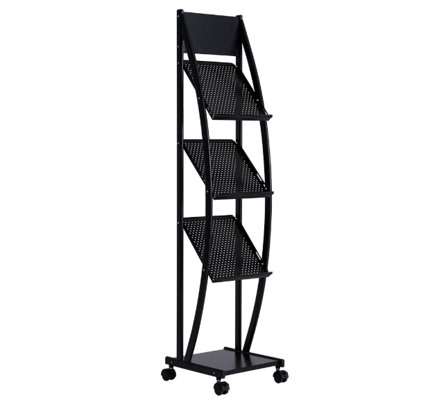 Magazine Display Rack – Metal Literature Stand with Wheels