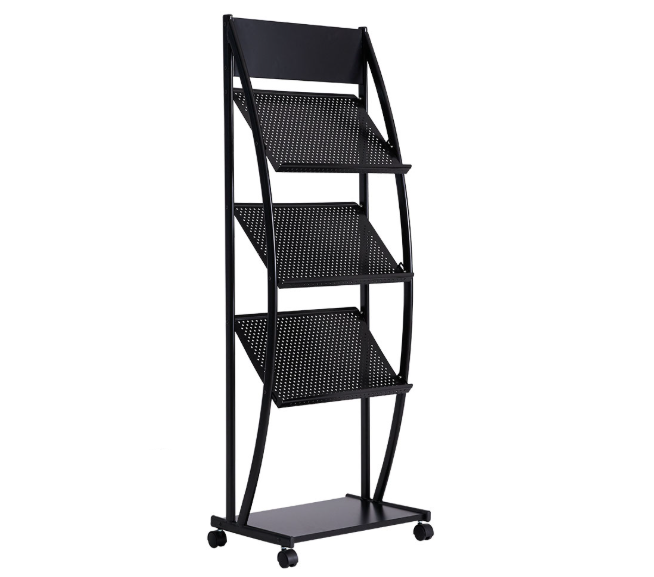 Magazine Display Rack – Metal Literature Stand with Wheels