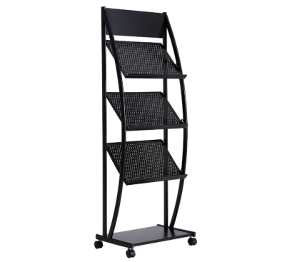 Magazine Display Rack – Metal Literature Stand with Wheels