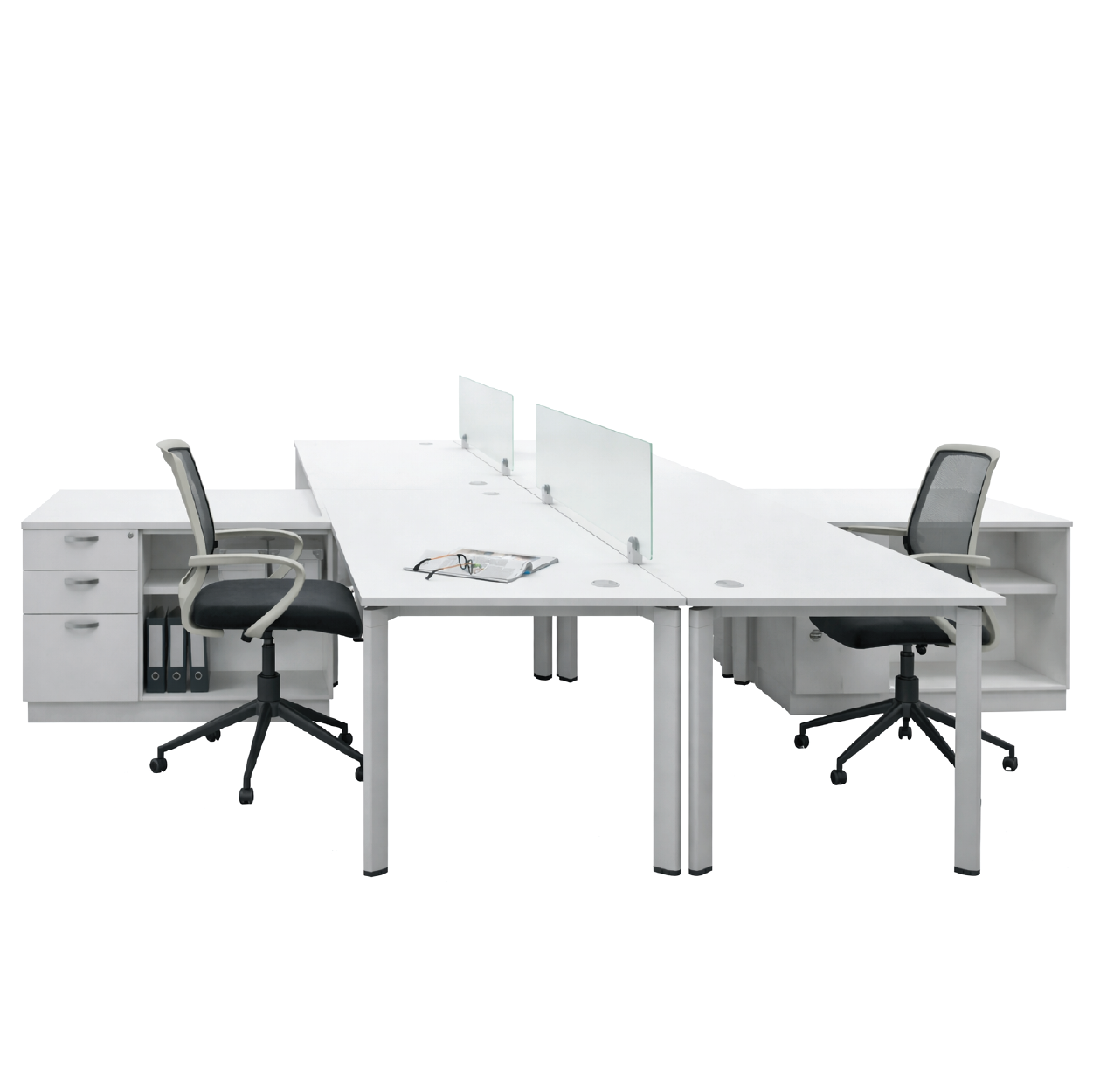UT Workstation Set with Side Low Cabinets Combination - 4 Seater