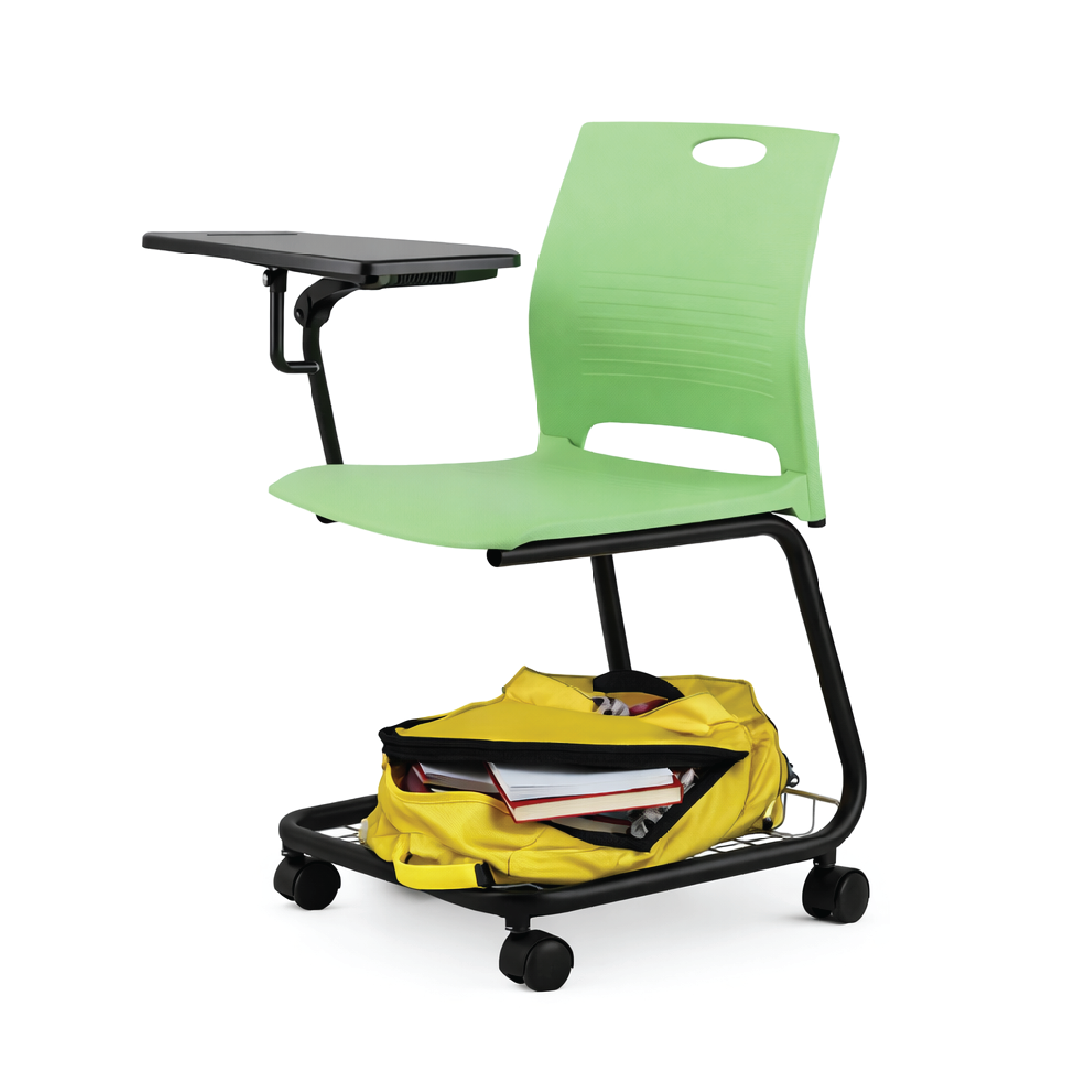 PIX4 Mobile Classroom / Tuition Chair with Bottom Tray + Foldable Writing Tablet (right side)