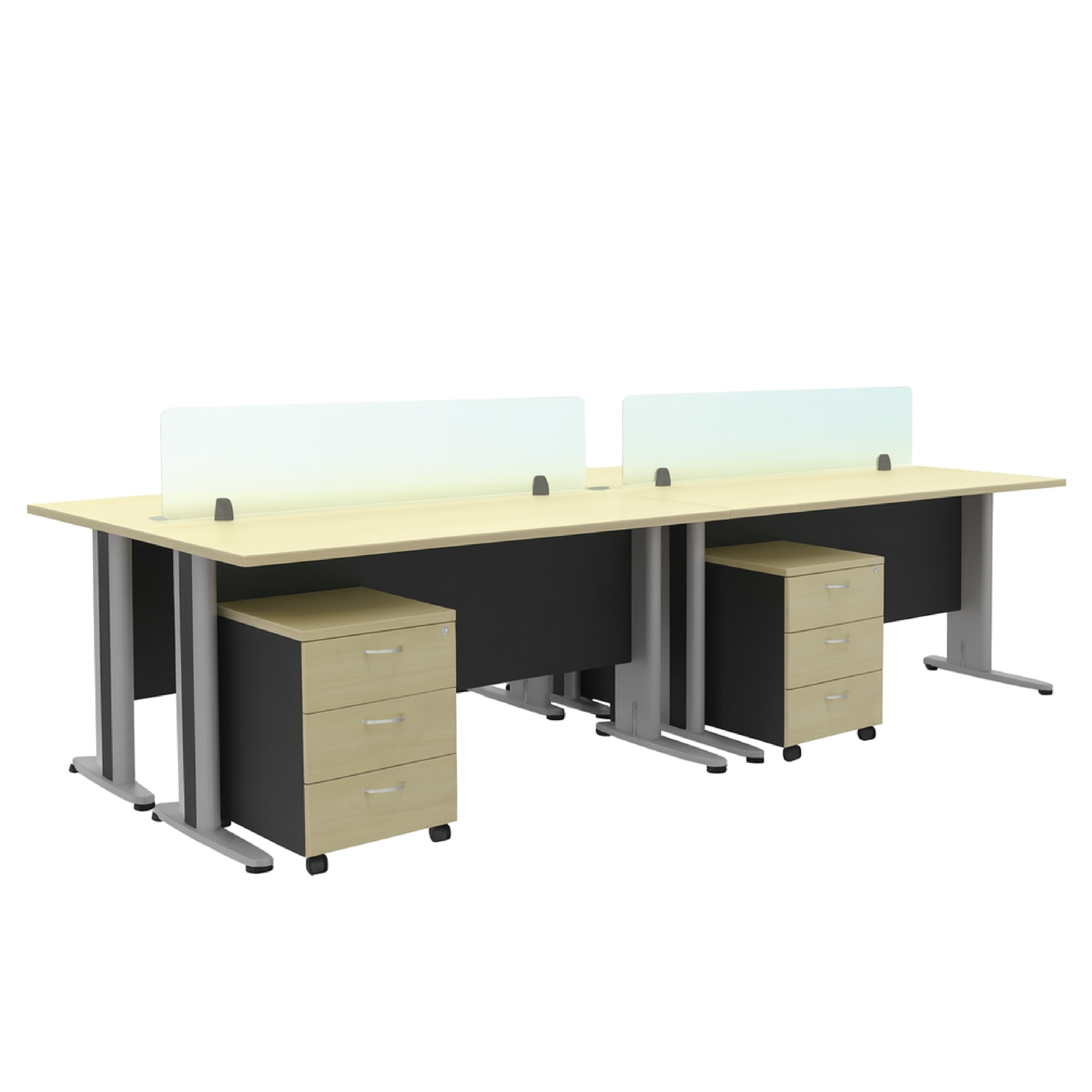 Easy 4 Seater Workstation with Frosted Partition - J Leg (T)