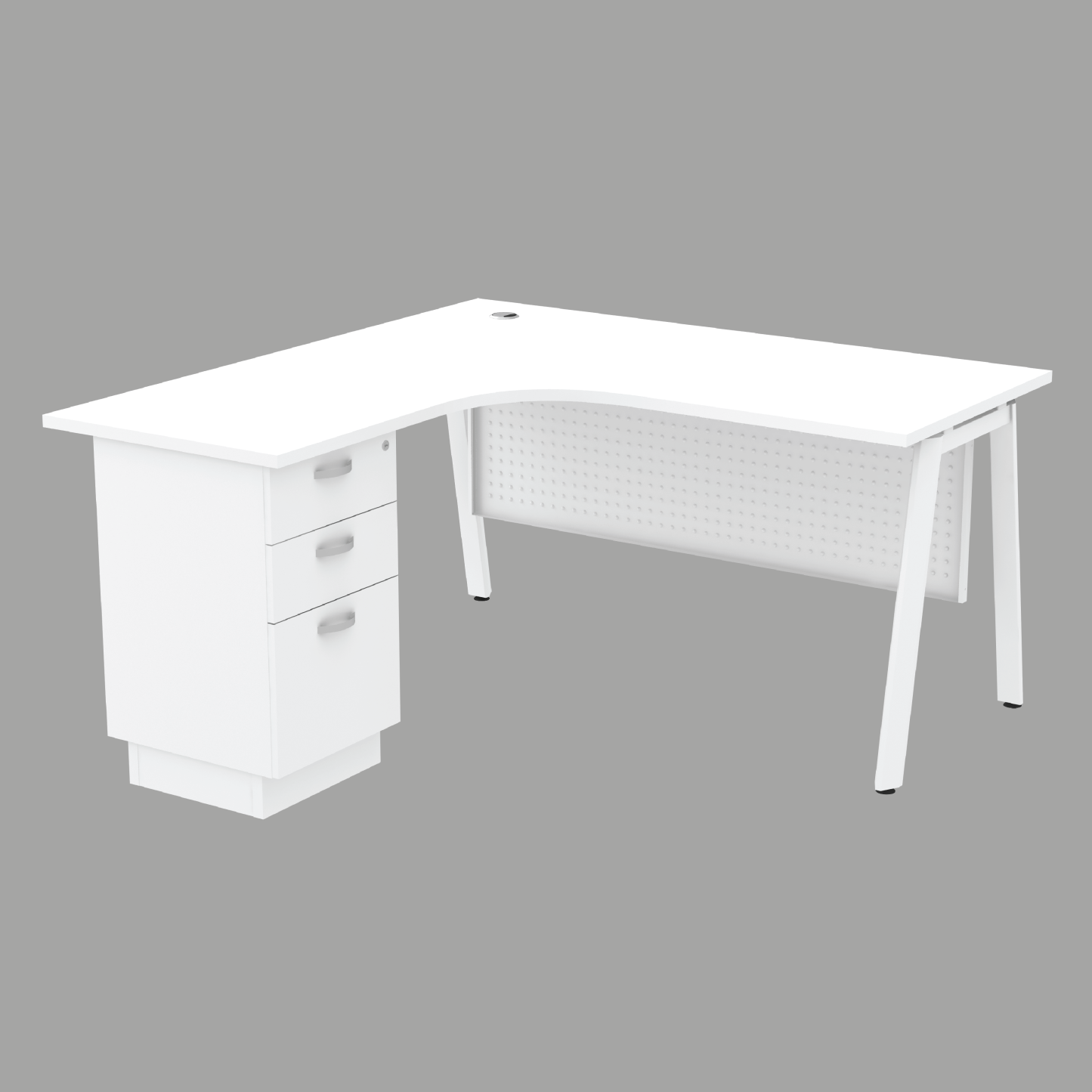 L-Shape Office Desk with 3 Drawer Leg - Metal Modesty Panel (AS)