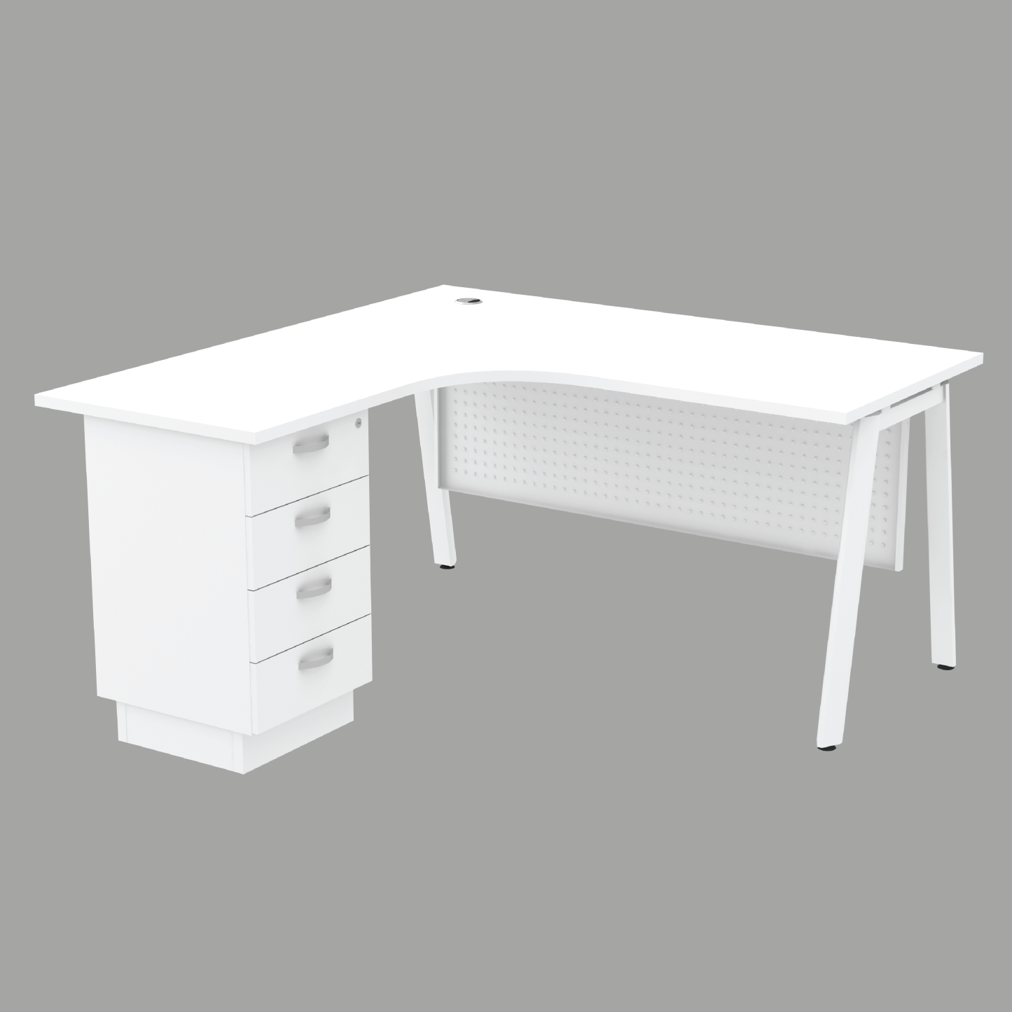 L-Shape Office Desk with 4 Drawer Leg - Metal Modesty Panel (AS)