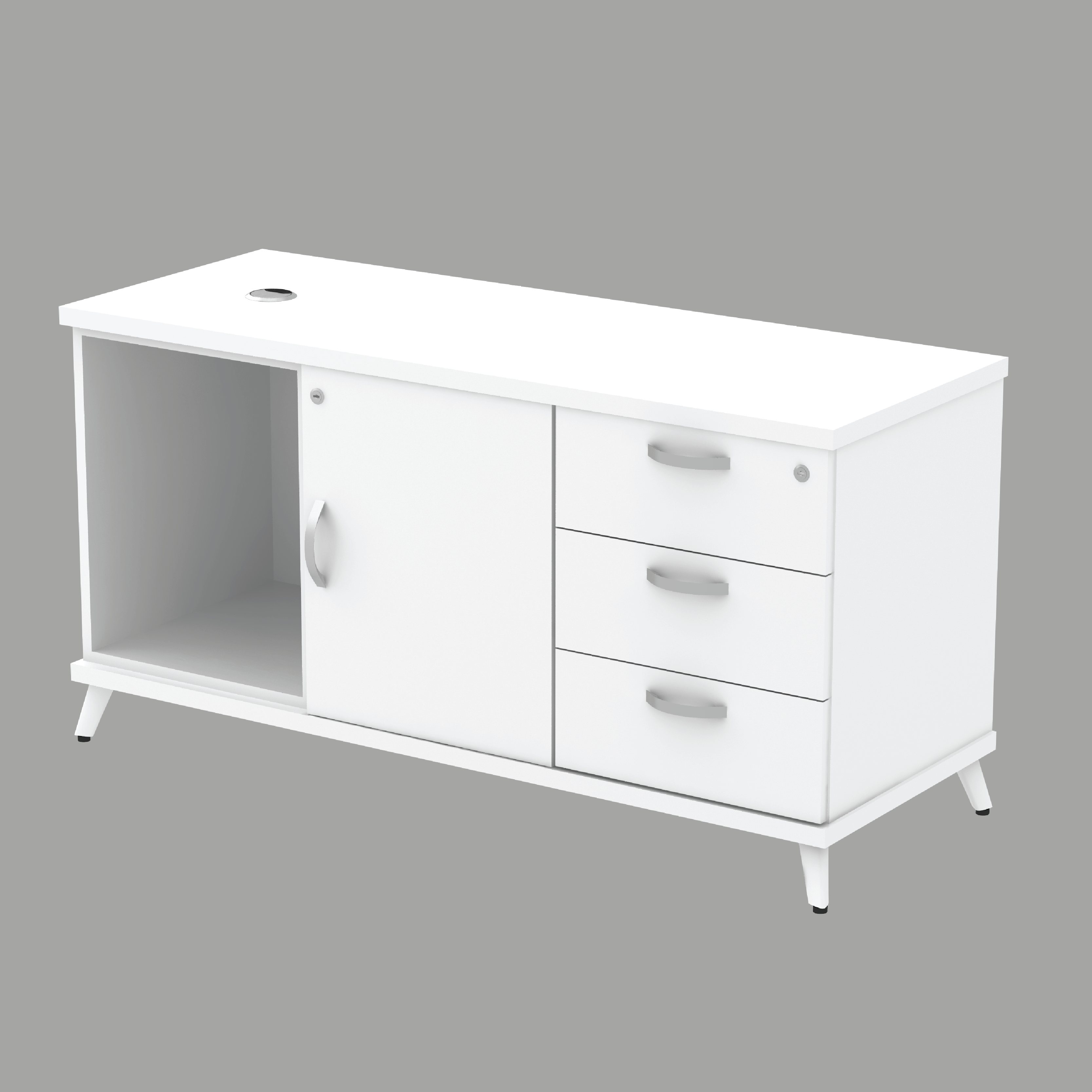 Side Cabinet : Open Shelf + Swinging Door + Fixed Pedestal 3 Drawer  (AS)
