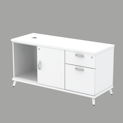 Side Cabinet : Open Shelf + Swinging Door (left side) + Fixed Pedestal 1D1F (AS)