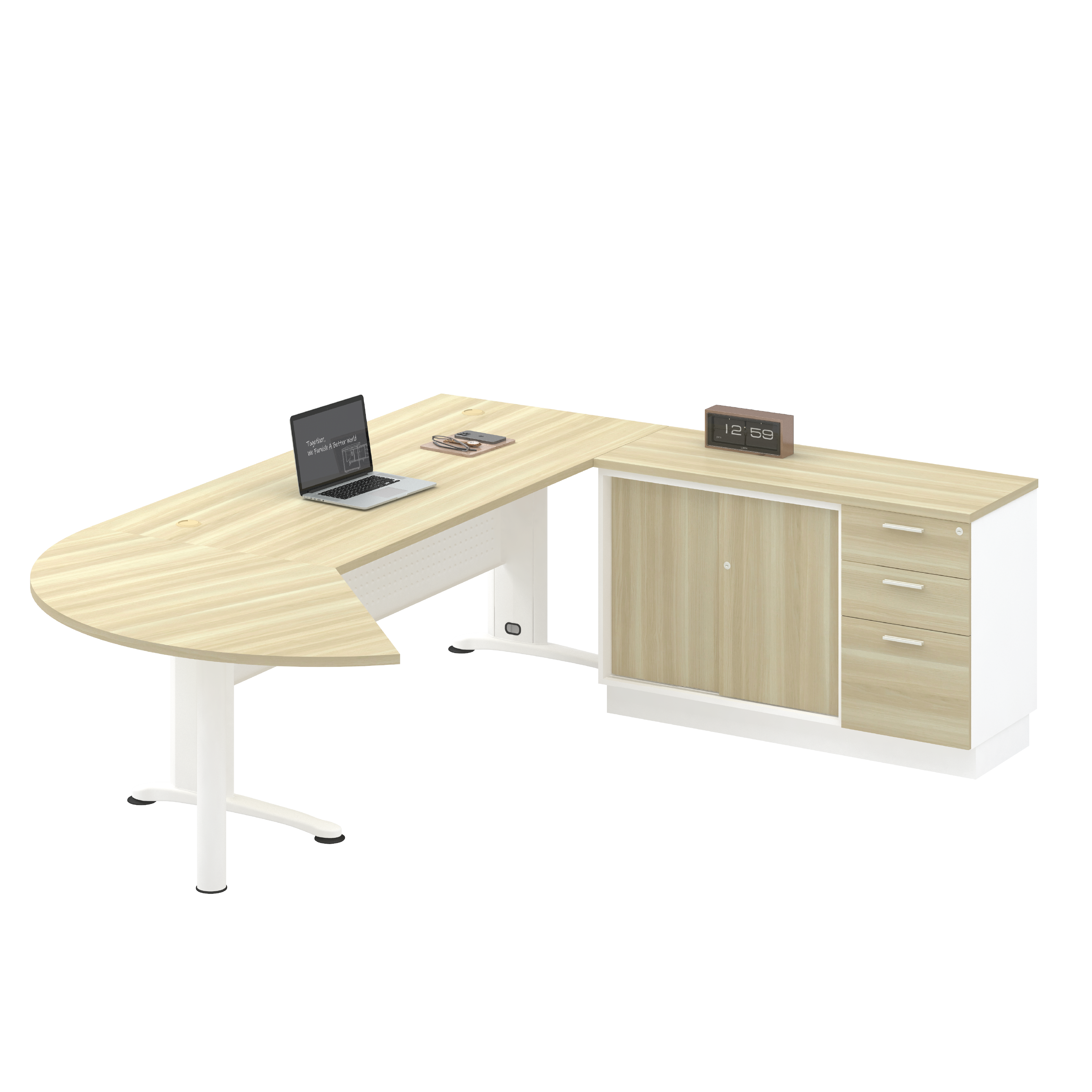 Executive Work Table Set with Side Cabinet + Side Discussion Table (B)