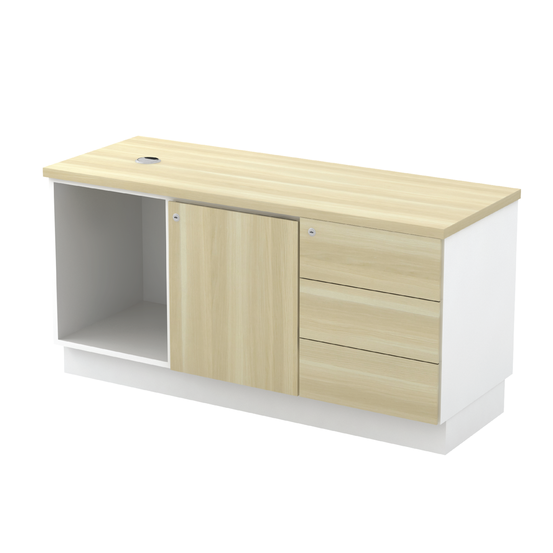 Open Shelf + Swinging Door + Fixed Pedestal 3 Drawer Side Cabinet (SL)
