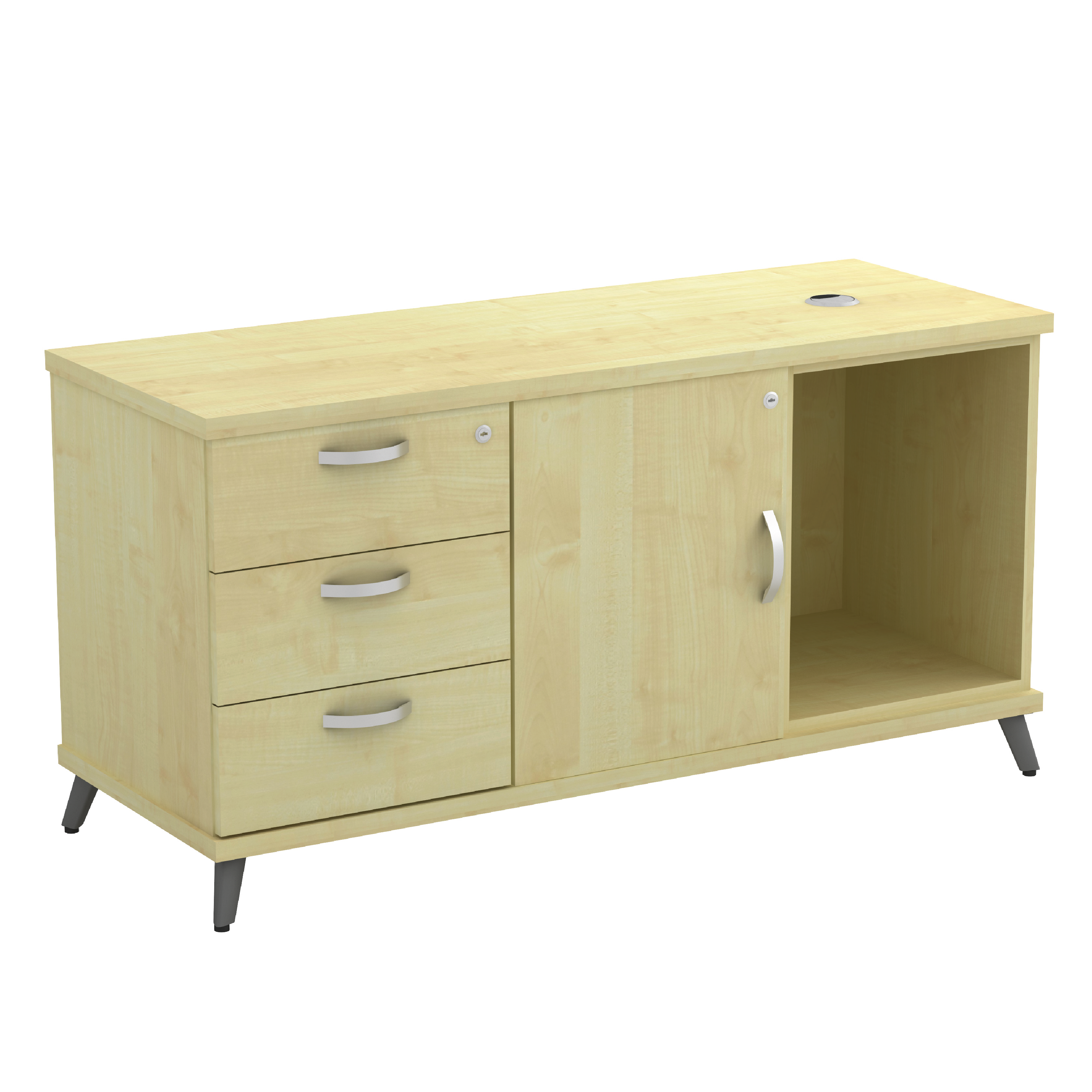 Side Cabinet - Open Shelf + Swinging Door (left side) + Fixed Pedestal 3D (SQ)