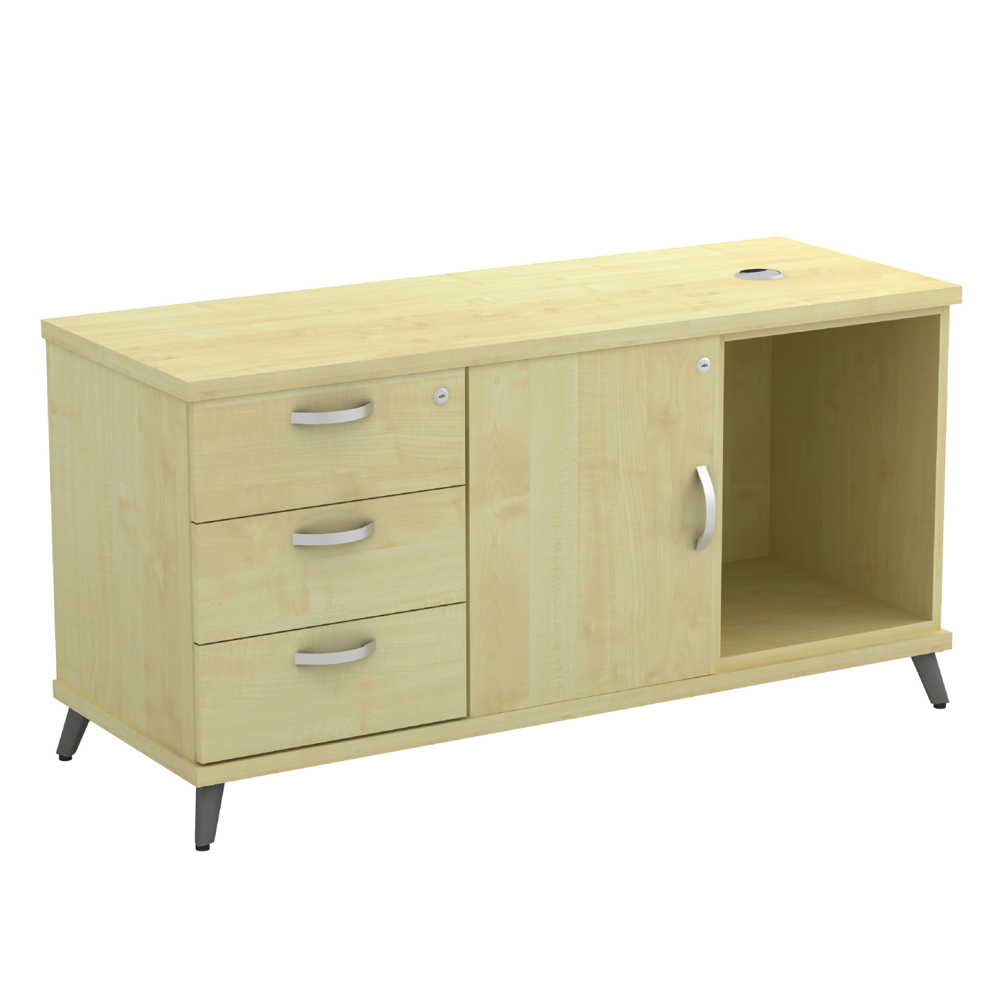 Side Cabinet - Open Shelf + Swinging Door (left side) + Fixed Pedestal 3D (SQ)