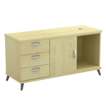 Side Cabinet - Open Shelf + Swinging Door (left side) + Fixed Pedestal 3D (SQ)
