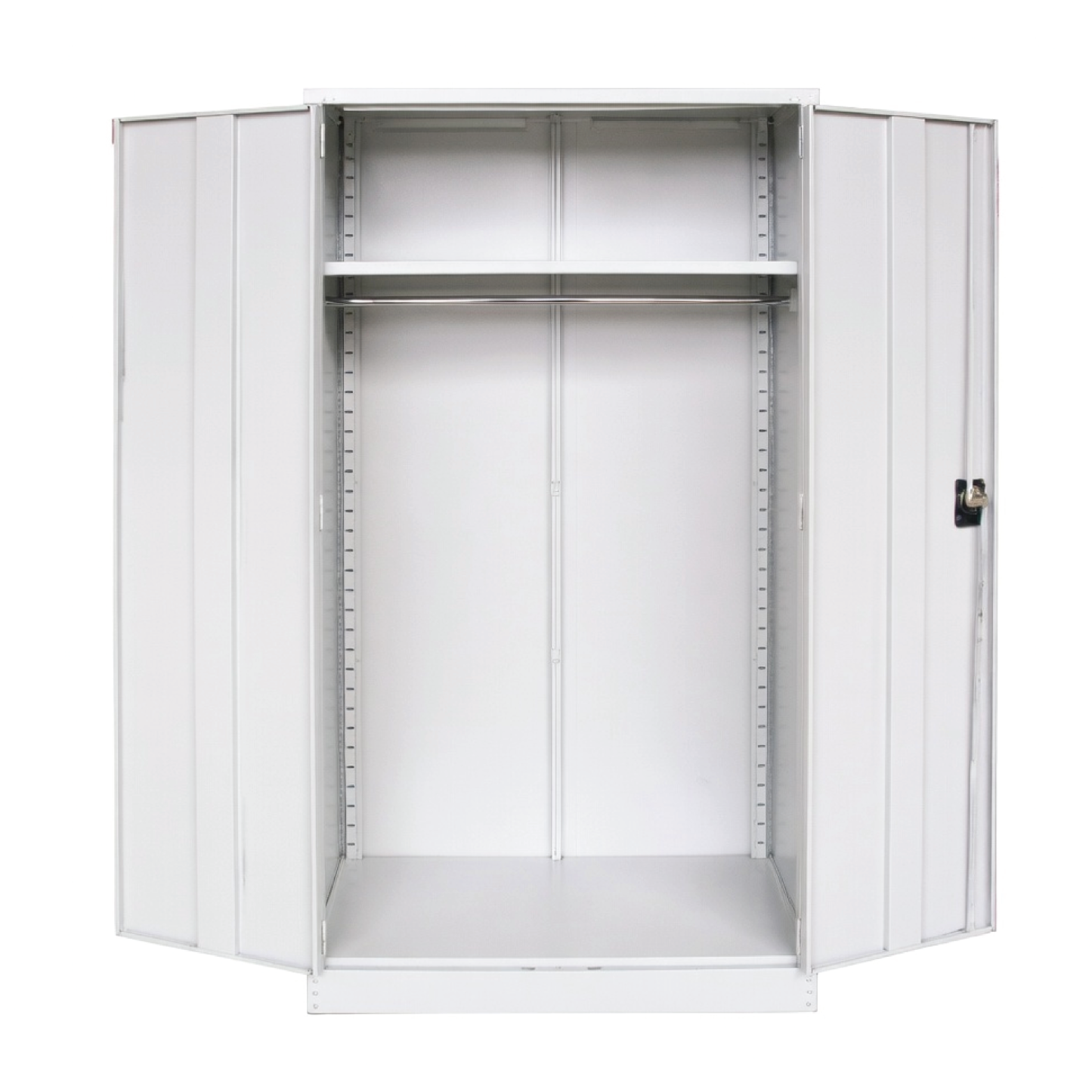 Full Height Wardrobe Cabinet with Steel Swinging Door + 1 Adjustable Top Shelf + 1 Cloth Hanging Bar at Bottom of Shelve