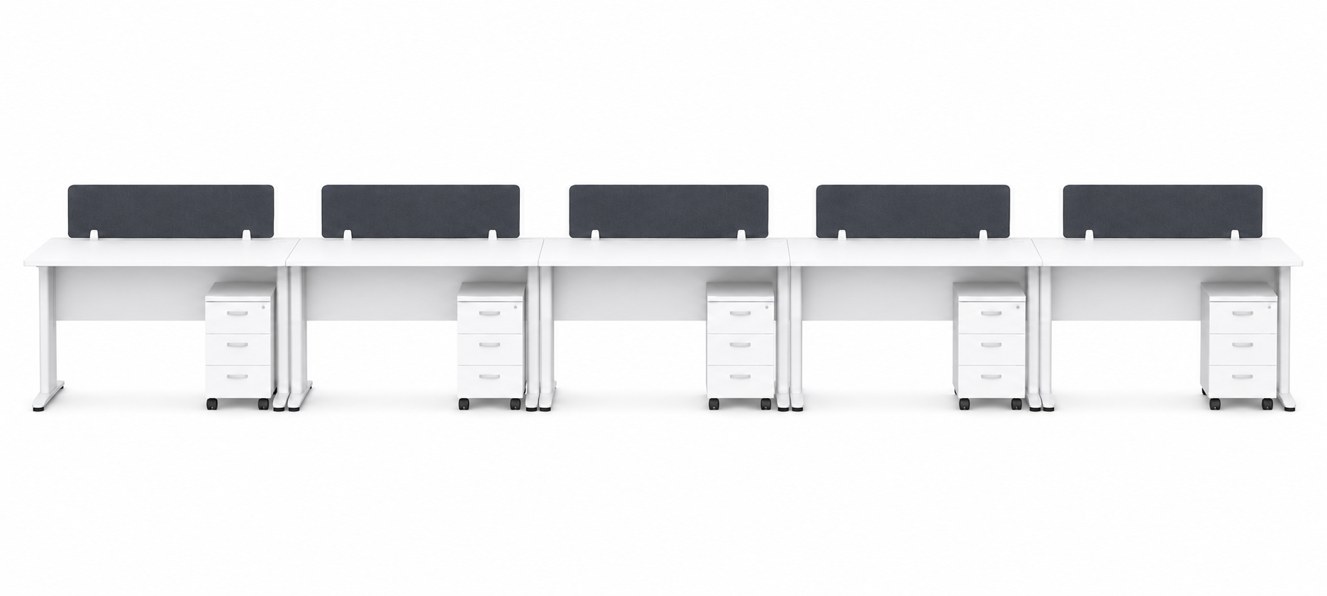 5-Seater Linear Office Workstation with Fabric Partition